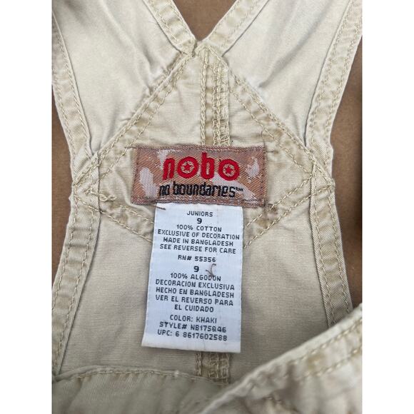 Y2K Khaki Overalls Shorts Utility Cargo NOBO No Boundaries Tan - Size 9 Juniors - Picture 3 of 11